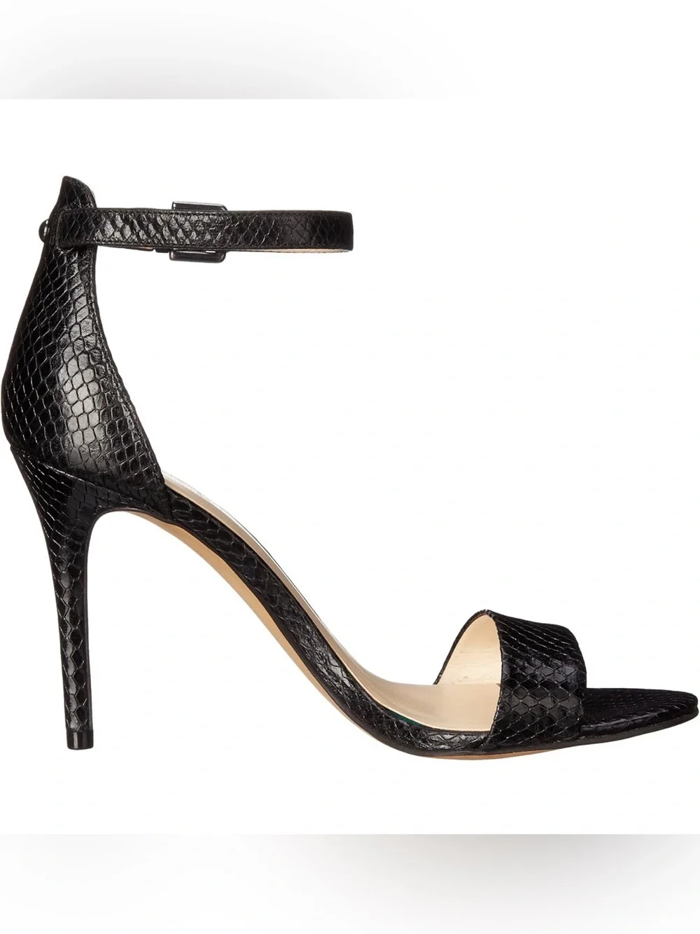 Nine West Mana Black Snake Print Ankle Strap Stiletto Heels 8.5